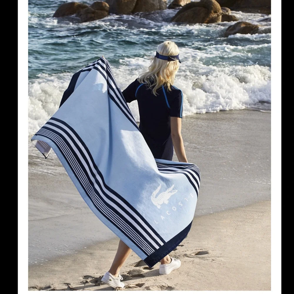 Lacoste BNWT Oki Striped Cotton Beach Towel